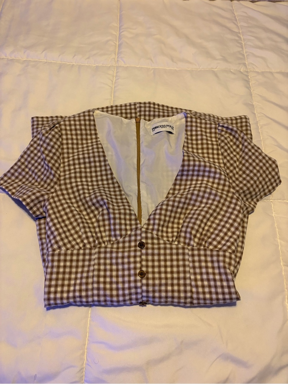 Princess Polly Brown Gingham V-Neck Crop Top